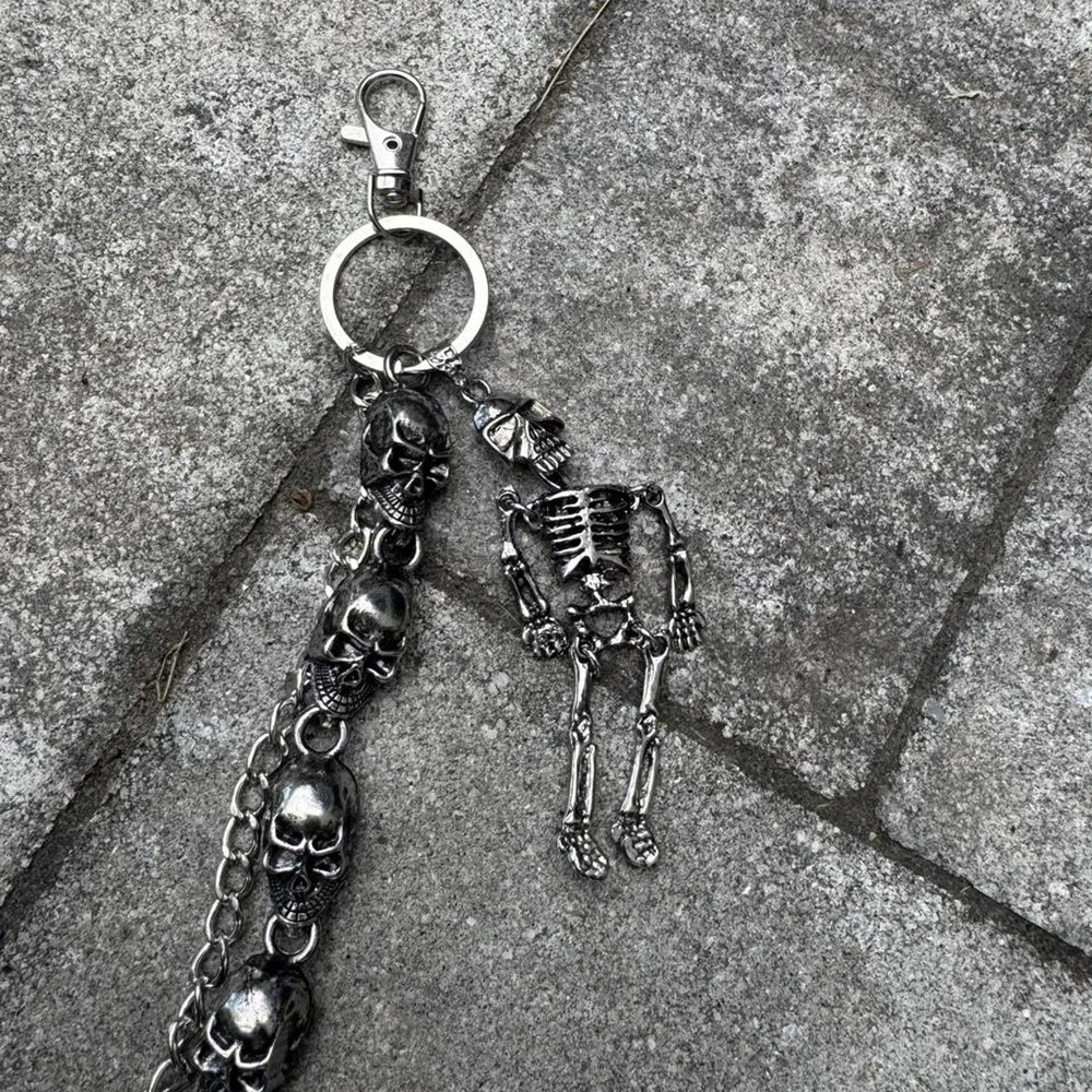Silver Skull Charm Wallet Chain